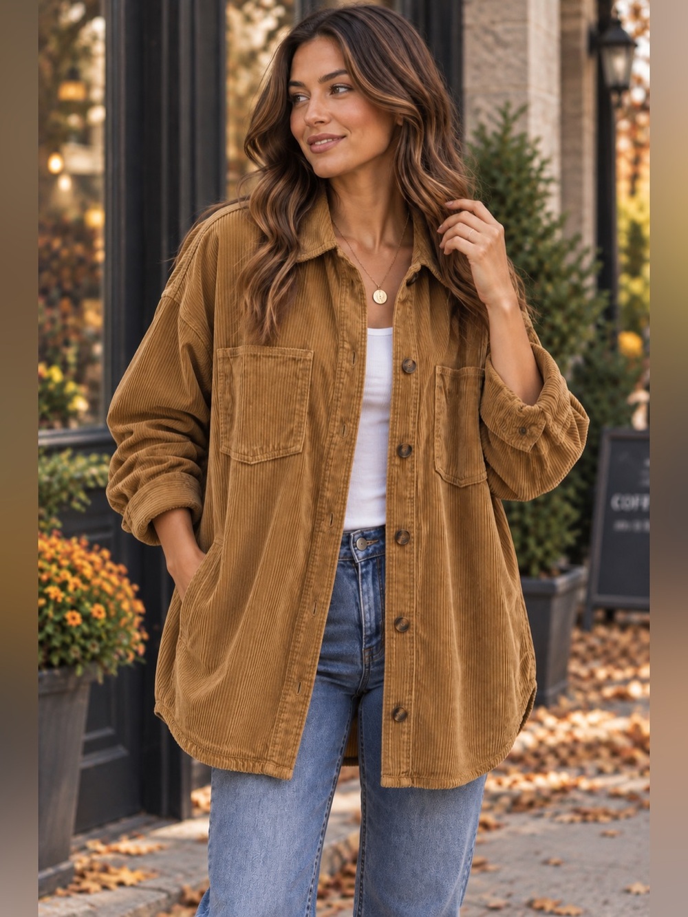 Matty M Corduroy Utility Jacket in Camel